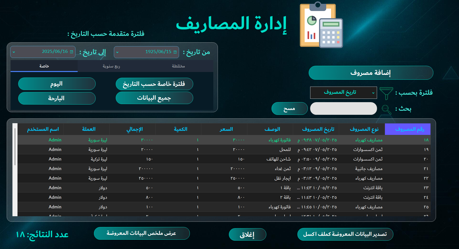 نظام المصاريف